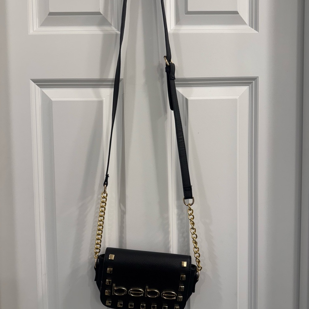 Bebe Black Crossbody Bag with Gold Accents